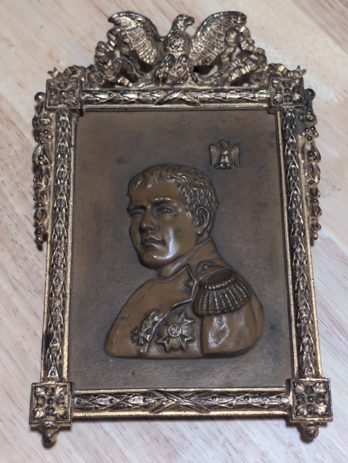 Antique Napoleon Bonaparte Bronze Relief Plaque Framed Period Piece 9×5