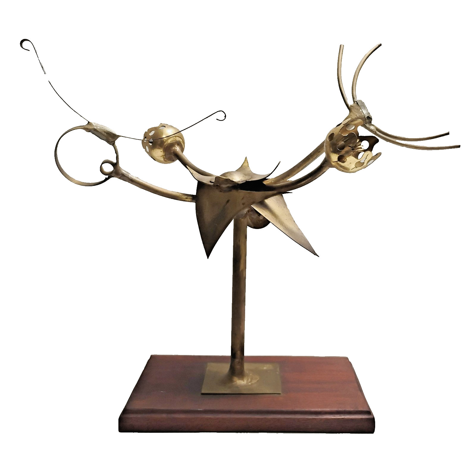 Vintage abstract sculpture metal brass flowers plant brutalist expressionist