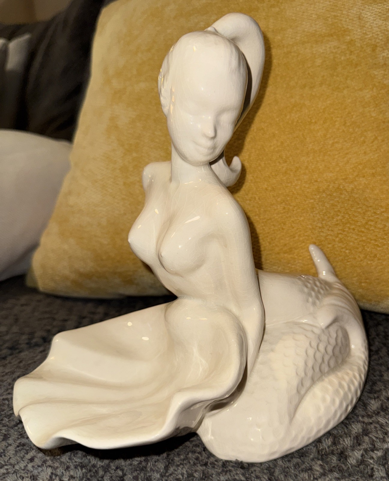 Vintage 1970s Mermaid Glazed Ceramic Trinket Dish Soap Holder MCM Style Retro