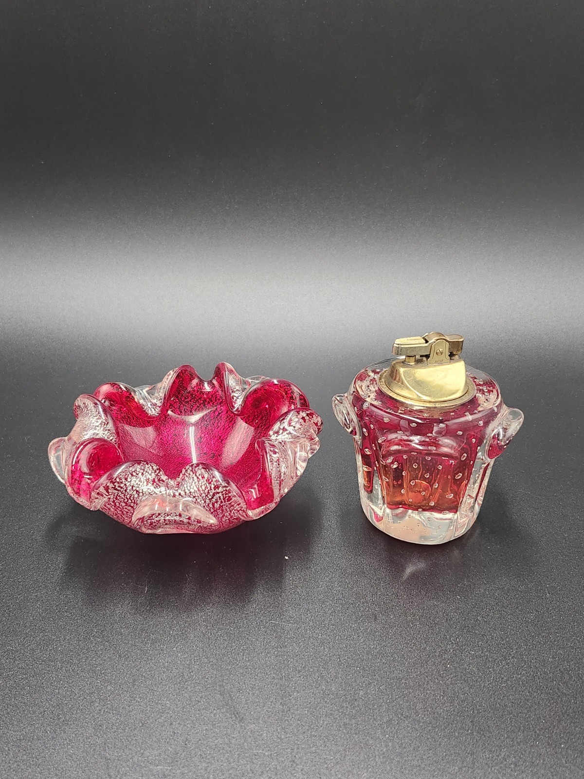 Vintage Murano Signed Table Lighter and Ashtray Set A+ Cond 1960s Art Glass Rare