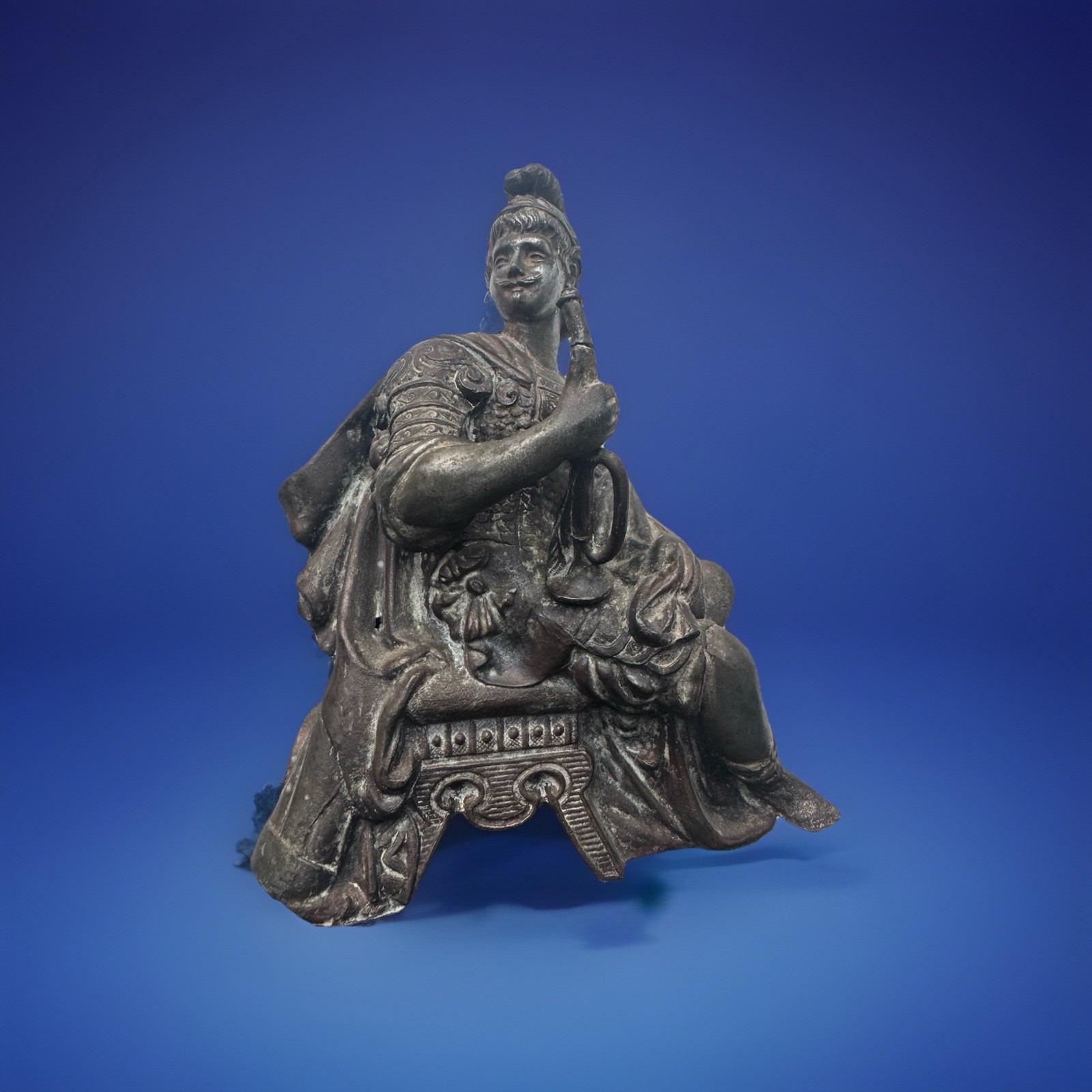 Antique Spelter Classical Lady Musician Figurine Bronze Finish Seated Statue 8”