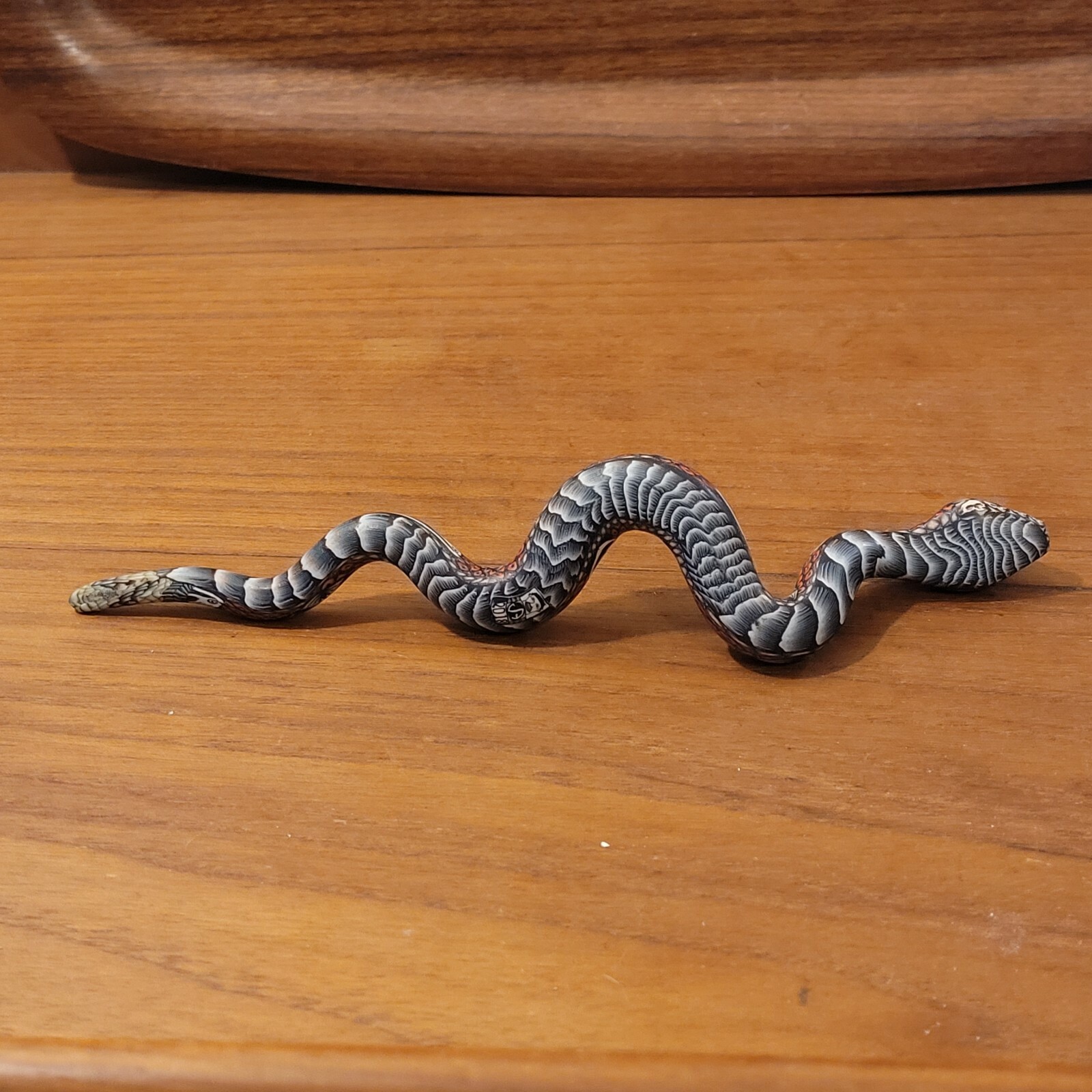 Jon Anderson Fimo Creations 6 1/2&Prime; Clay Snake Sculpture Lifted Head Skulls 2018