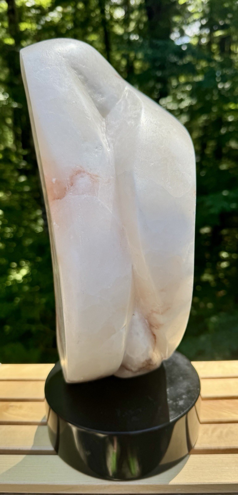 Mid Century Modern Abstract Alabaster Sculpture On Black Marble Base – 14.5”