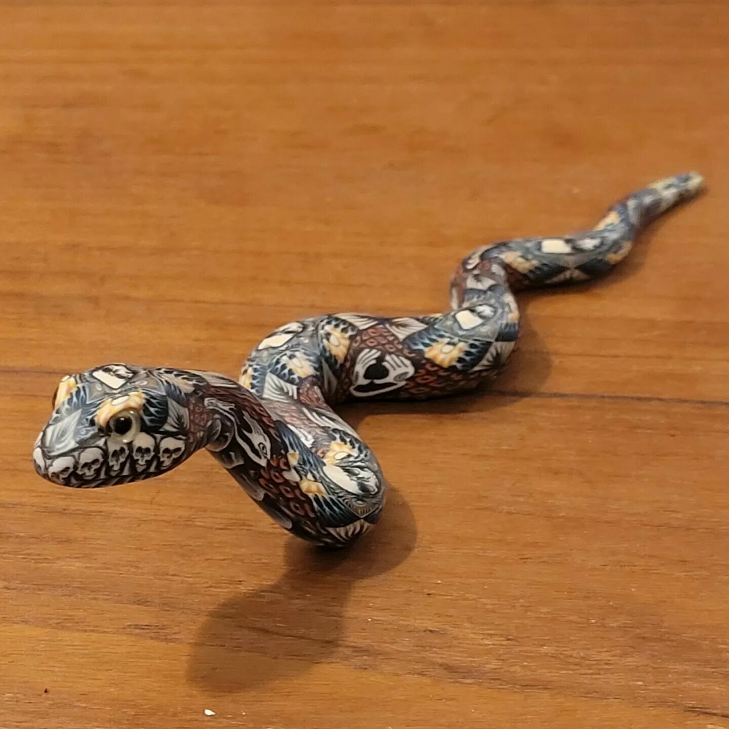 Jon Anderson Fimo Creations 6 1/2&Prime; Clay Snake Sculpture Lifted Head Skulls 2018