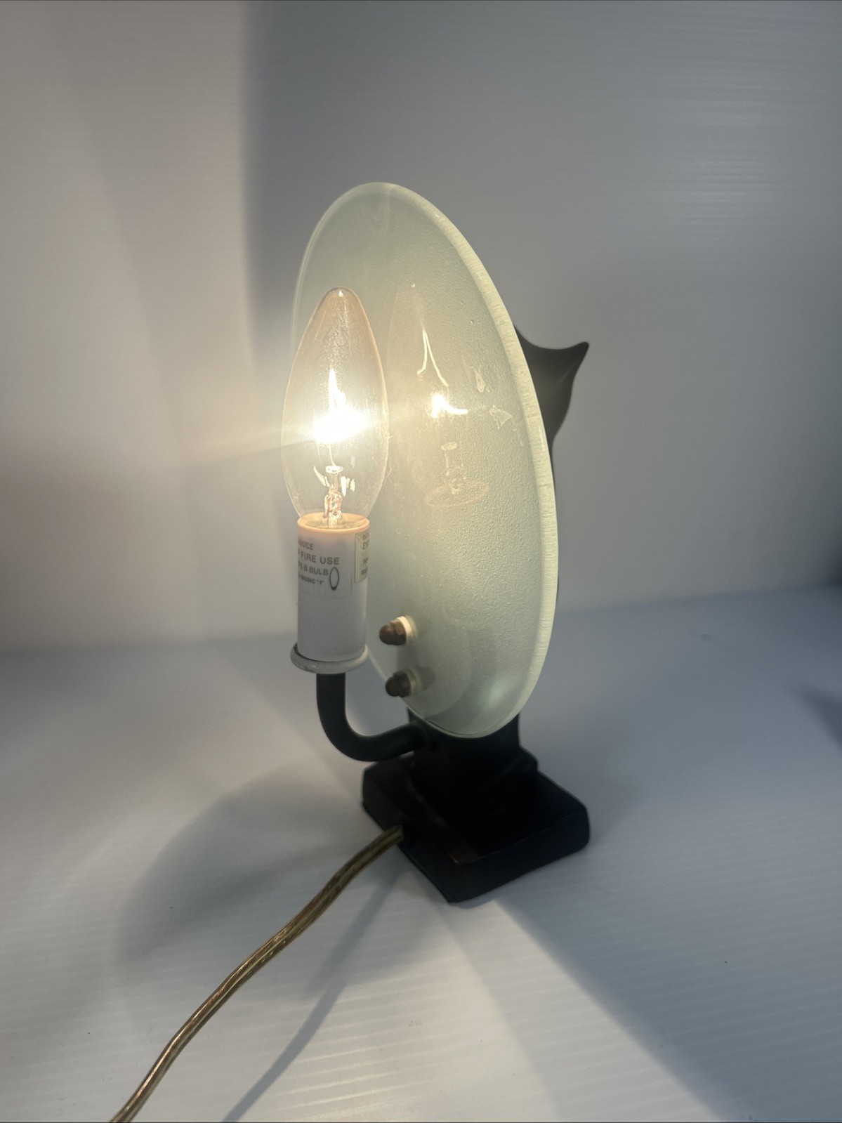 Art Deco Bronze Cat Moon Lamp Feline Sculpture Light Early Vintage 1920s