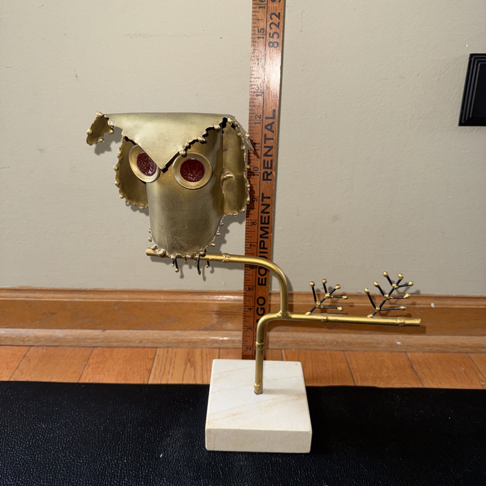 Possible C Jere Owl on Branch Unsigned Metal Sculpture Mid Century