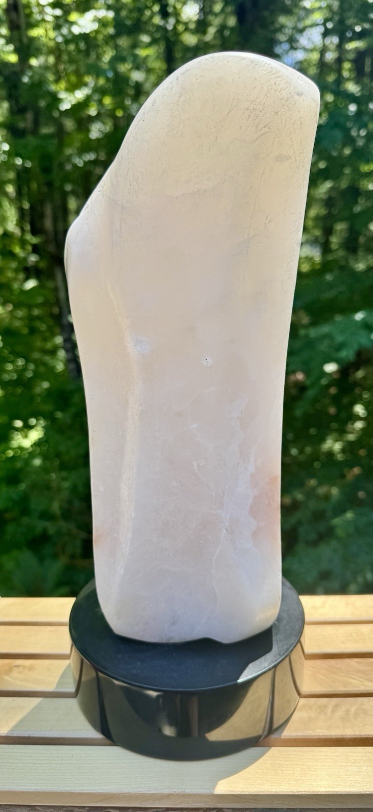 Mid Century Modern Abstract Alabaster Sculpture On Black Marble Base – 14.5”