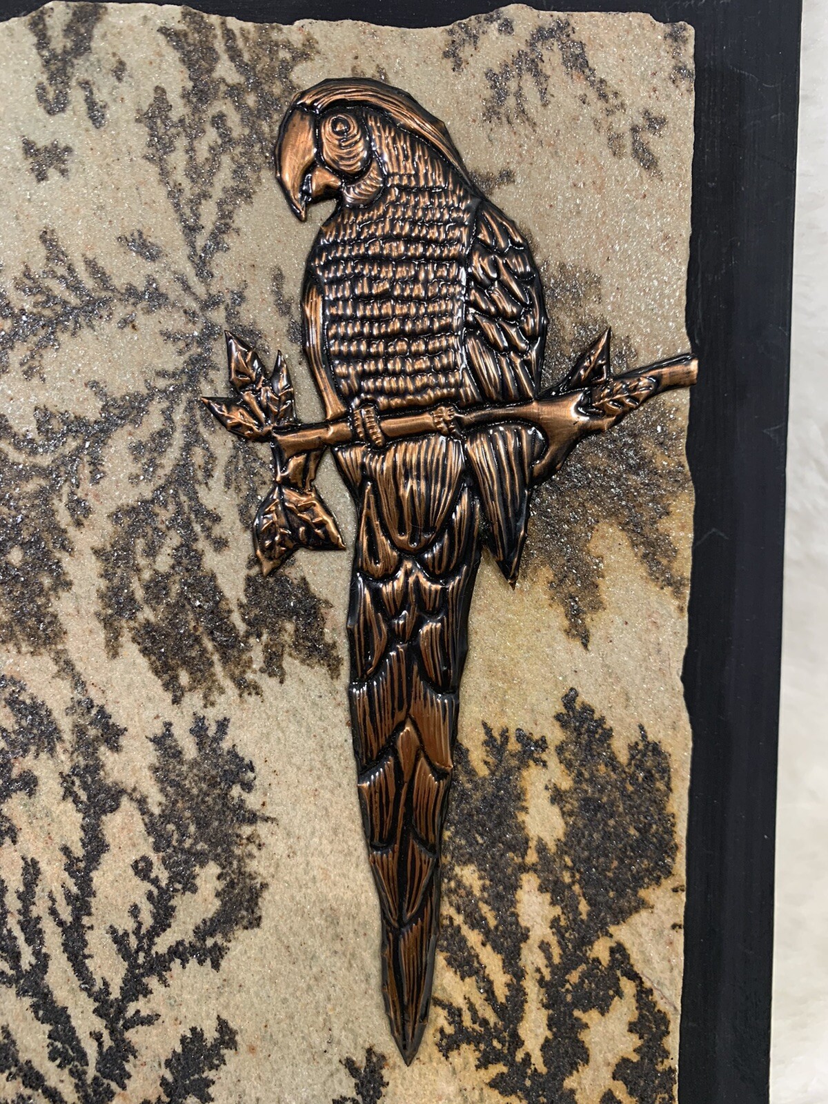 JOHANNES WILHELMUS VAN DARTELEN Copper Parrot Brazil on fossilized stone art Vtg