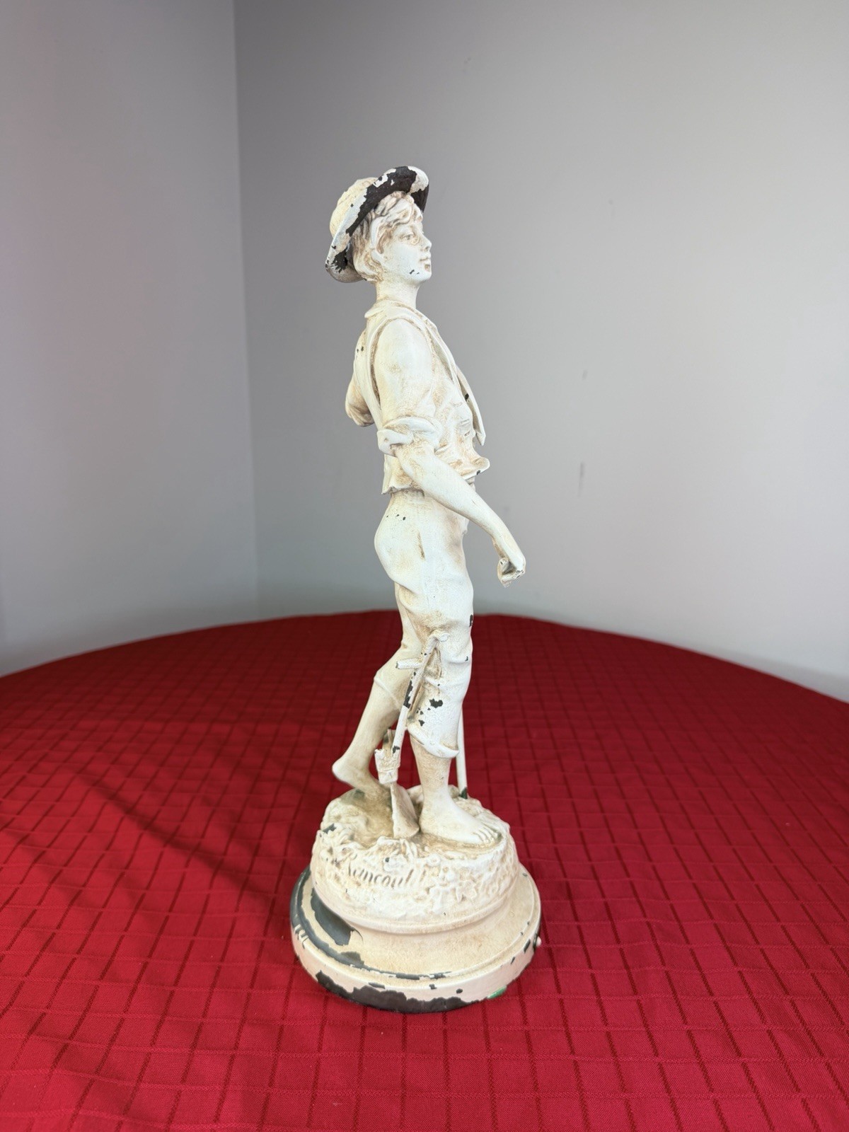 Antique 15.5” Victor Rousseau « Laboureur » Signed French Spelter Statue Laborer