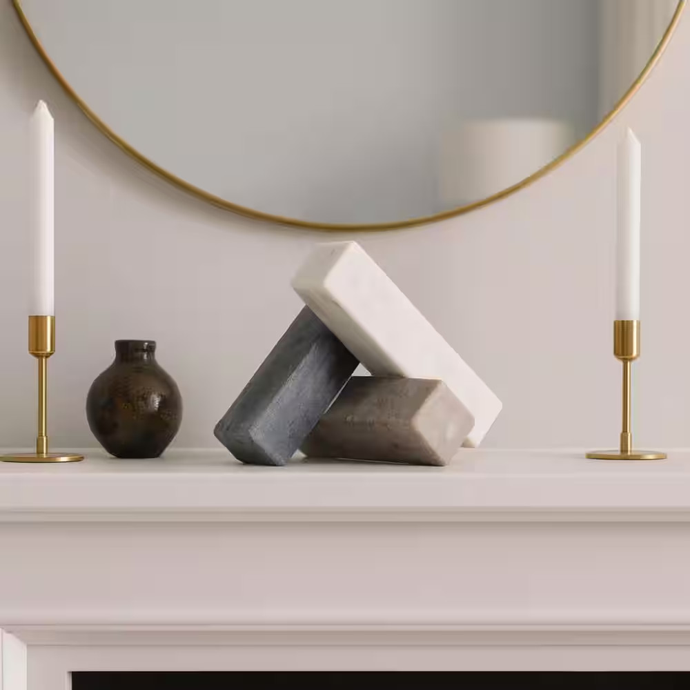 White/Black 6 In. X 6 In. Marble Modern Jack Sculpture