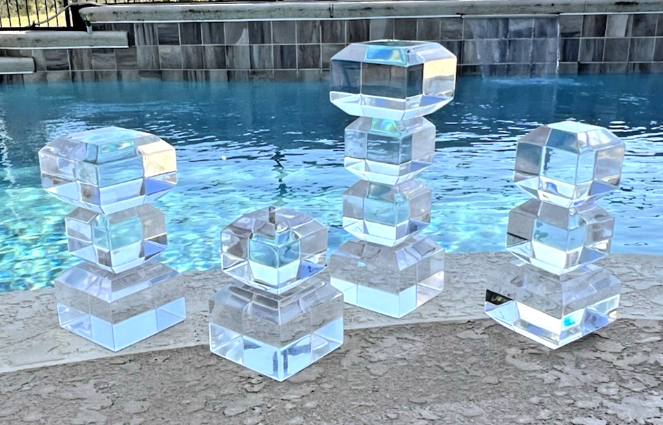 4 Lucite Acrylic Modernist Abstract Stacked Cube Art Sculptures VTG 70s 6&Prime;-12&Prime; T