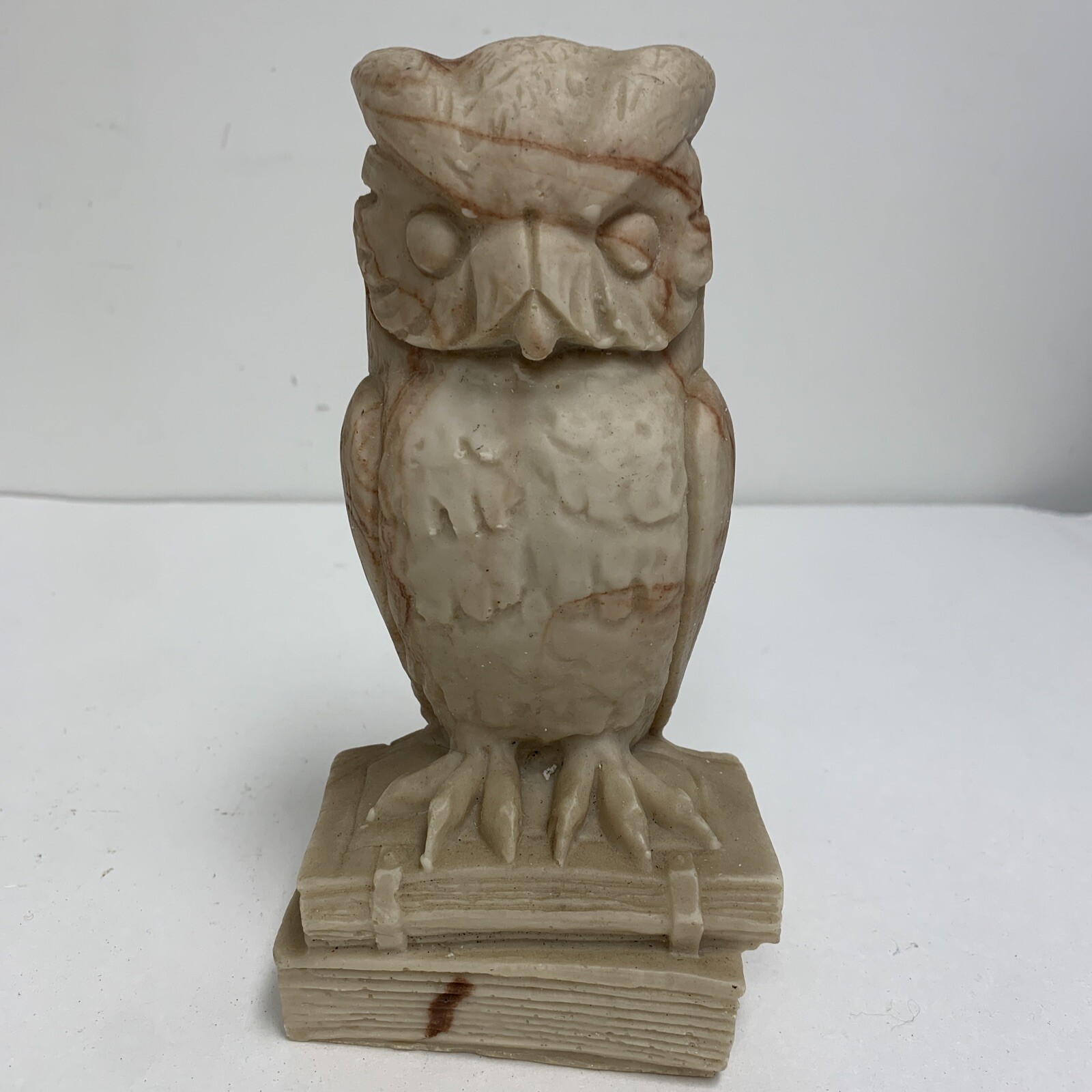 VTG Athena Marble Owl Statue Sculpture – Stack Of Books- Heavy Cast Marble 7.5”