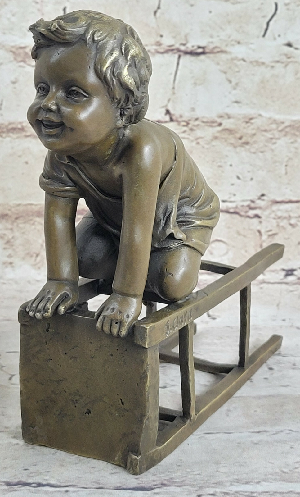 JUAN CLARA 1875-1958 SPANISH AMERICAN ART BRONZE STATUE GIRL STANDING ON CHAIR