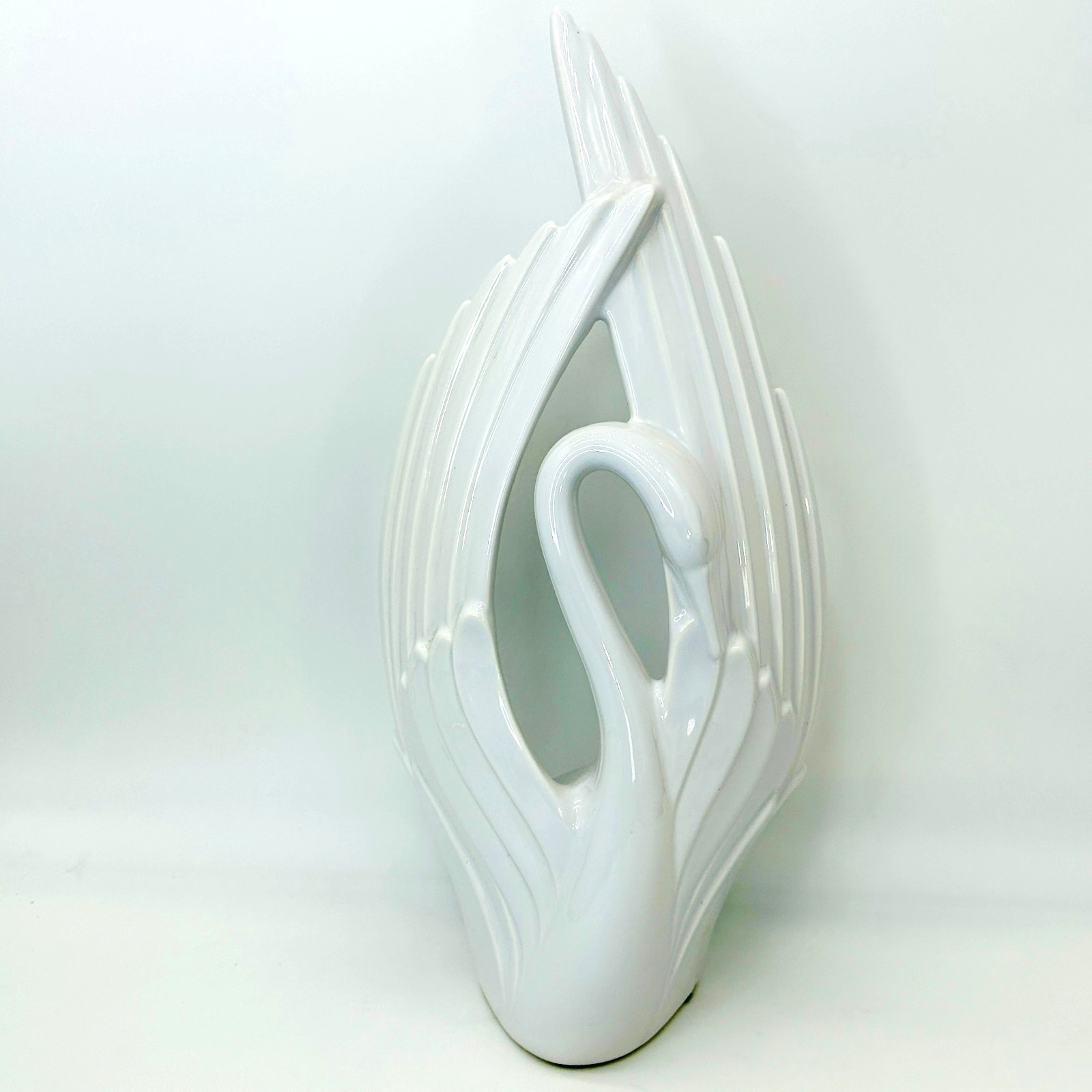 Vintage HAEGER Art Deco Swan Sculpture – 20″ White Ceramic Figurine