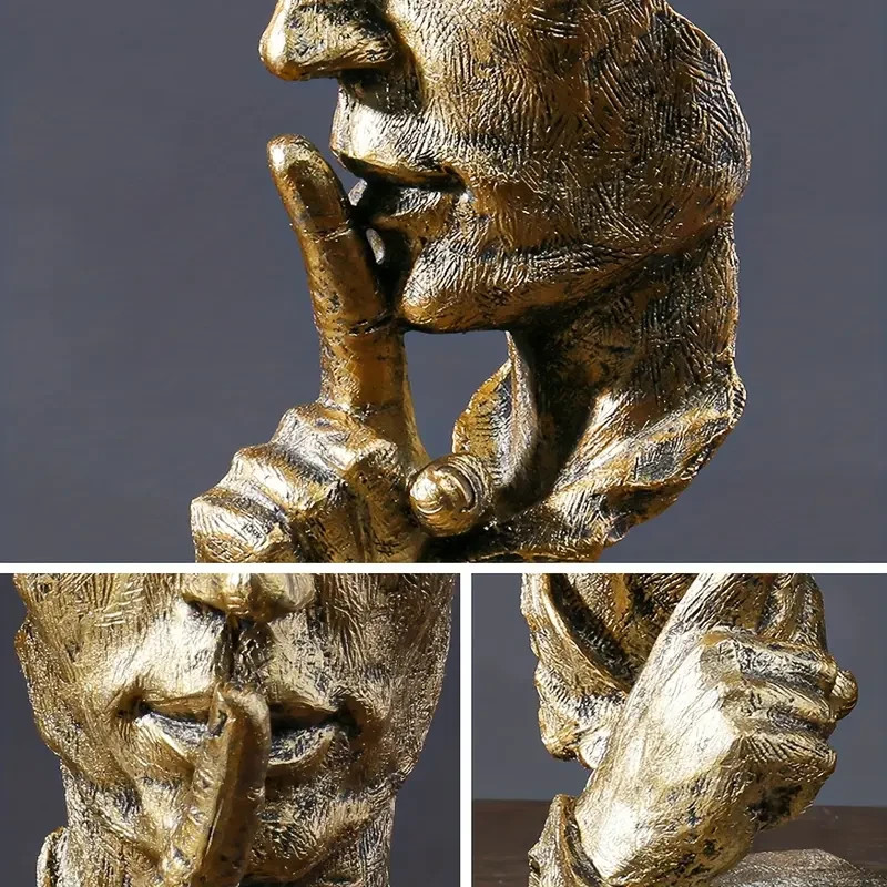 NEW Silence Shush Bronze Style Man Bust Abstract Resin Figurine Sculpture 10.4×4