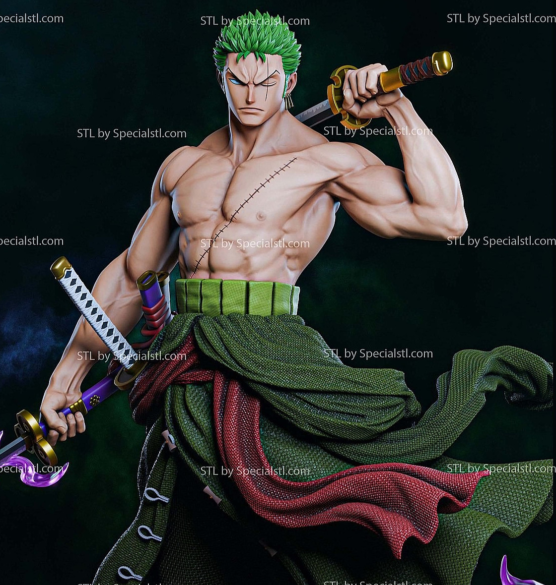 Zoro Purple Flame One Piece V1! 3D Printed 16k Res Hand-Painted or Unpainted!