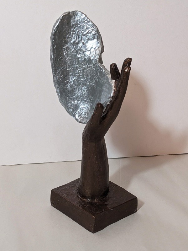 Abstract Thinker Woman Face in Hand Sculpture Mask Half Thinking Holding