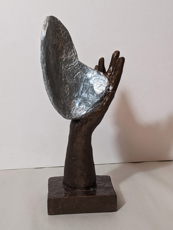 Abstract Thinker Woman Face in Hand Sculpture Mask Half Thinking Holding