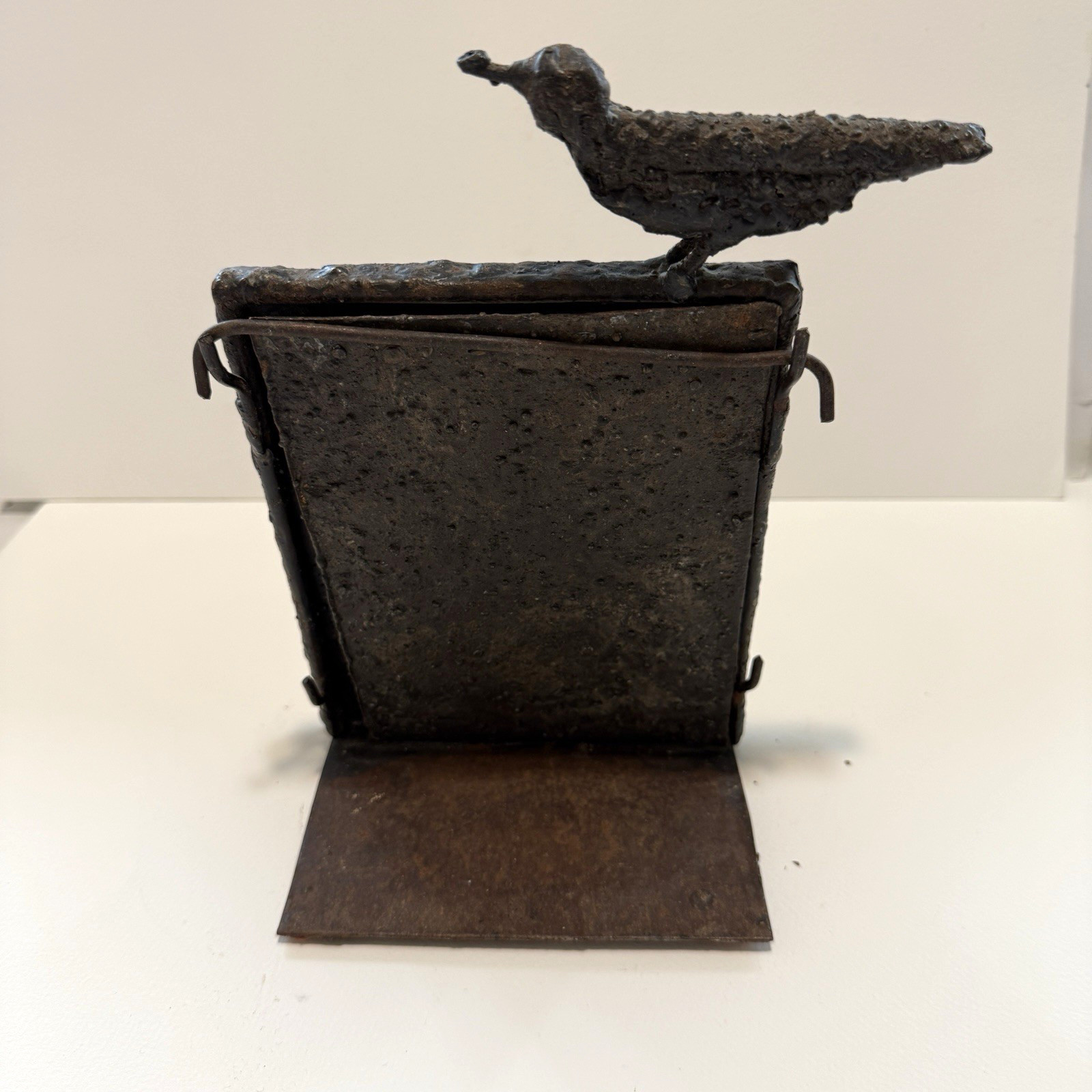 MCM Brutalist Iron Bird Sculpture Photo Frame Torched Studio Metal Art