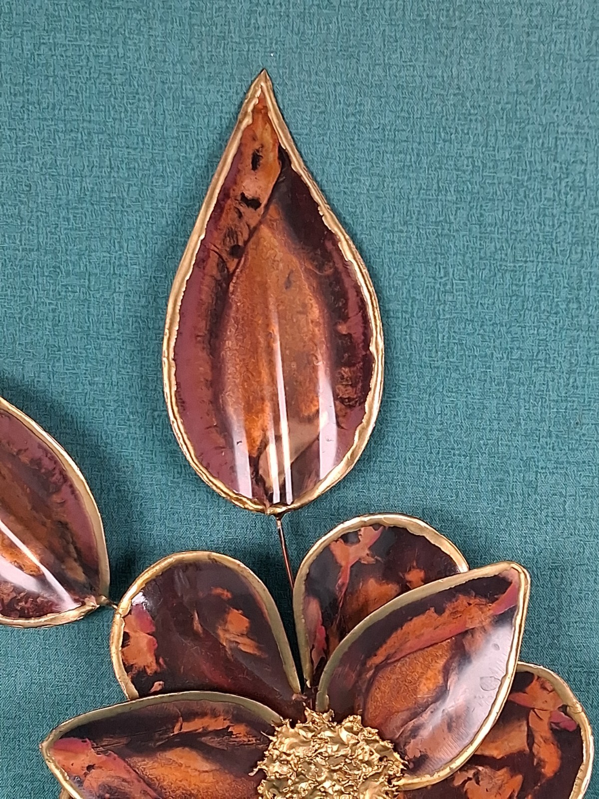 Vintage MCM Heavy Copper & Brass Wall Art Sculpture Flowers and Leaves 18&Prime;
