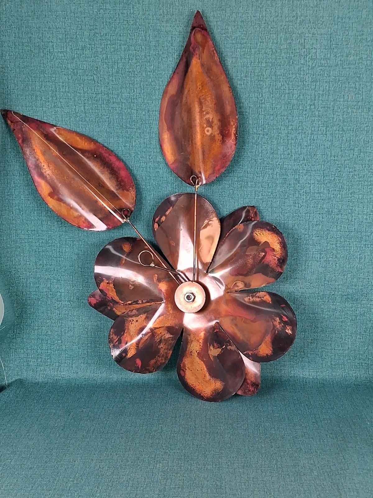 Vintage MCM Heavy Copper & Brass Wall Art Sculpture Flowers and Leaves 18&Prime;