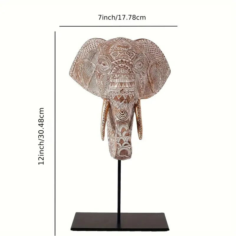 NEW 12&Prime; Elephant Bust African Native Style. Resin Figurine Sculpture 12hx7w