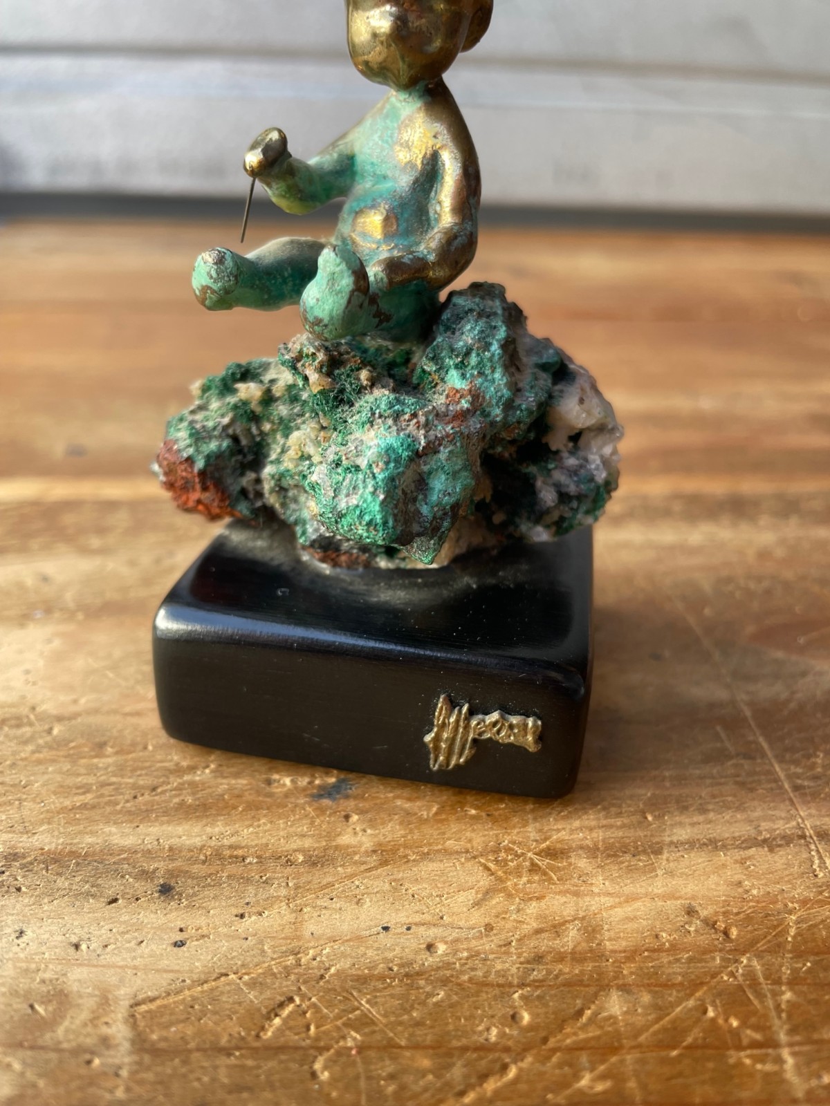 Vintage Malcolm Moran Bronze Sculpture Child Sitting On Geode Modernist 3.75&Prime;