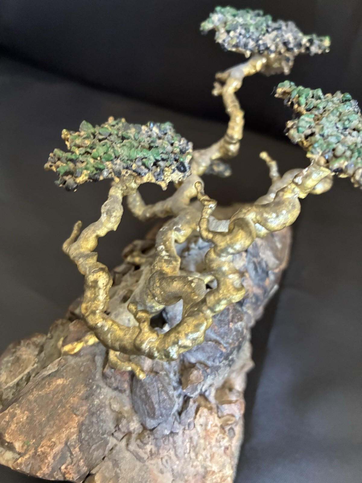 Vintage Allred Bronze Bonsai Cypress Tree Sculpture On Stone