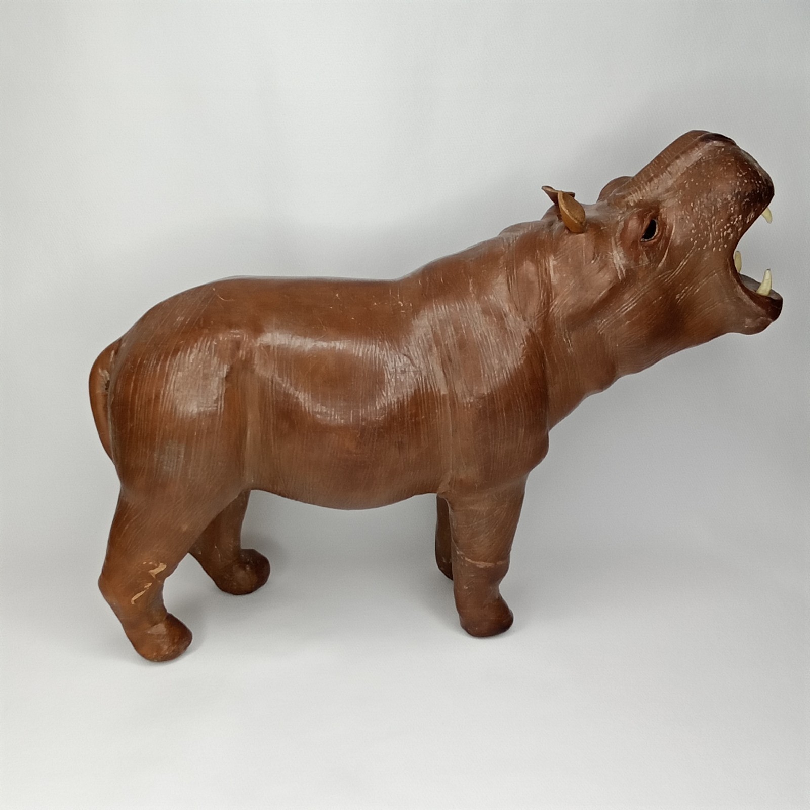 Mid Century 1960s Leather Clad Hippopotamus Artisanal Leatherwork New Arrival