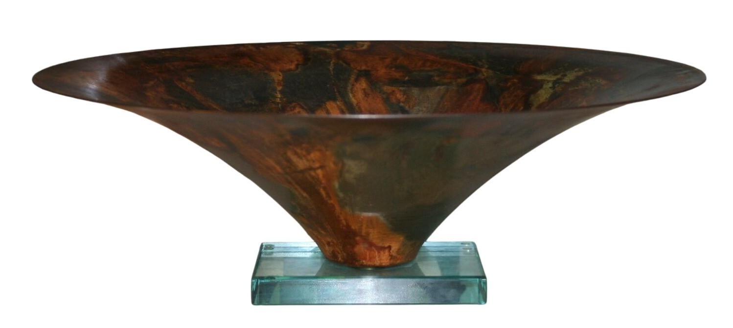 Handcrafted Weathered Steel Sculptural Bowl Acrylic Base 16″ Modern Rustic Art