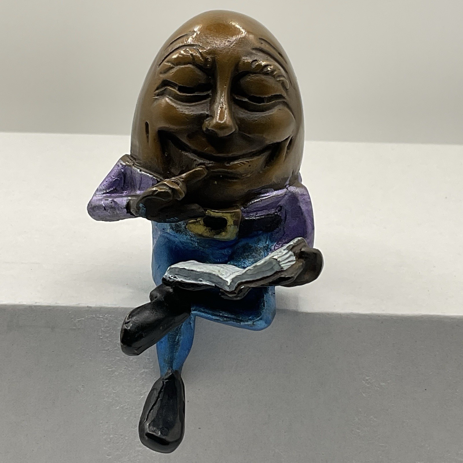 Kimber Fiebiger Bronze Humpty Dumpty Egghead Sculpture Reading Shelf Sitter