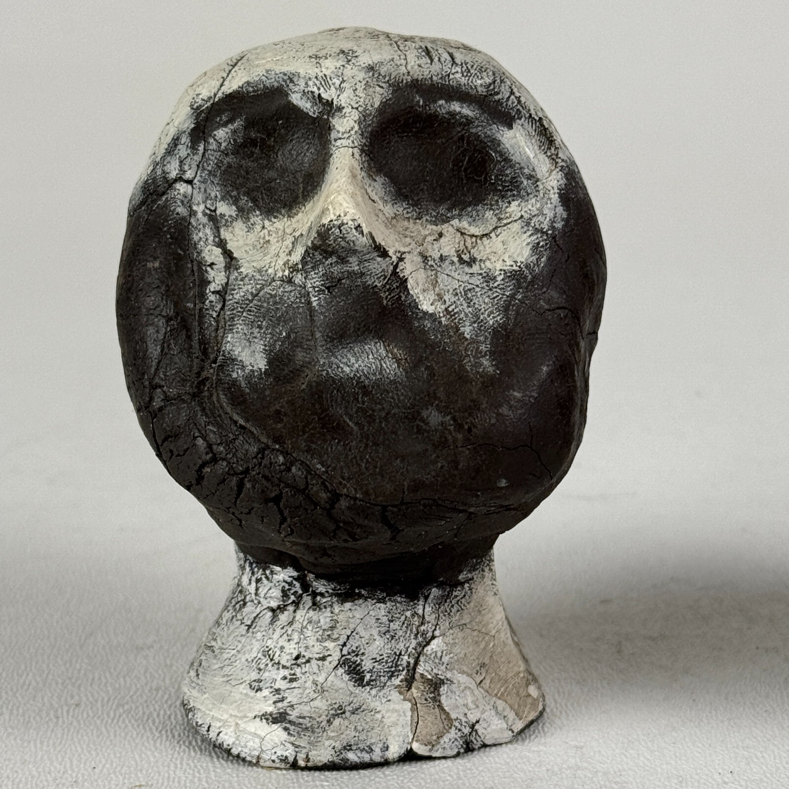 Vintage Pair Of Hand Formed Small Clay Men Head Busts In Black & White