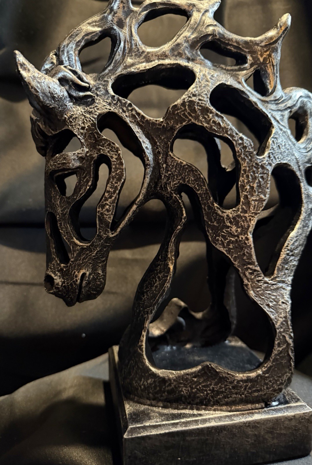 Horse Bust Steel-Like Sculpture on Base 10”H Beautiful Modern Contemporary Art!