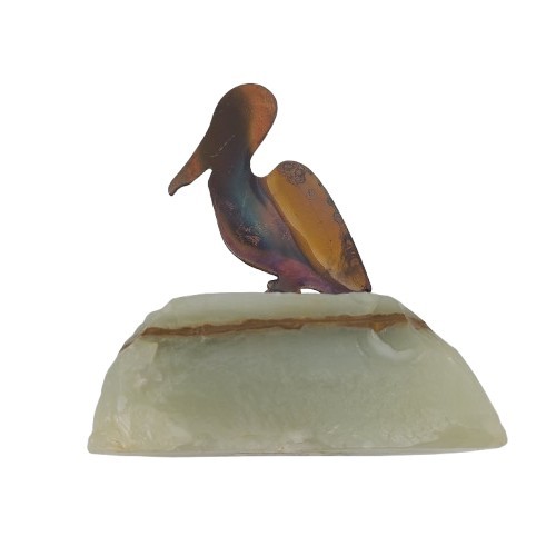 Vtg Mid Century Modern Copper Pelican Sculpture On Onyx Base 3.75 X 3.75 X 2 In