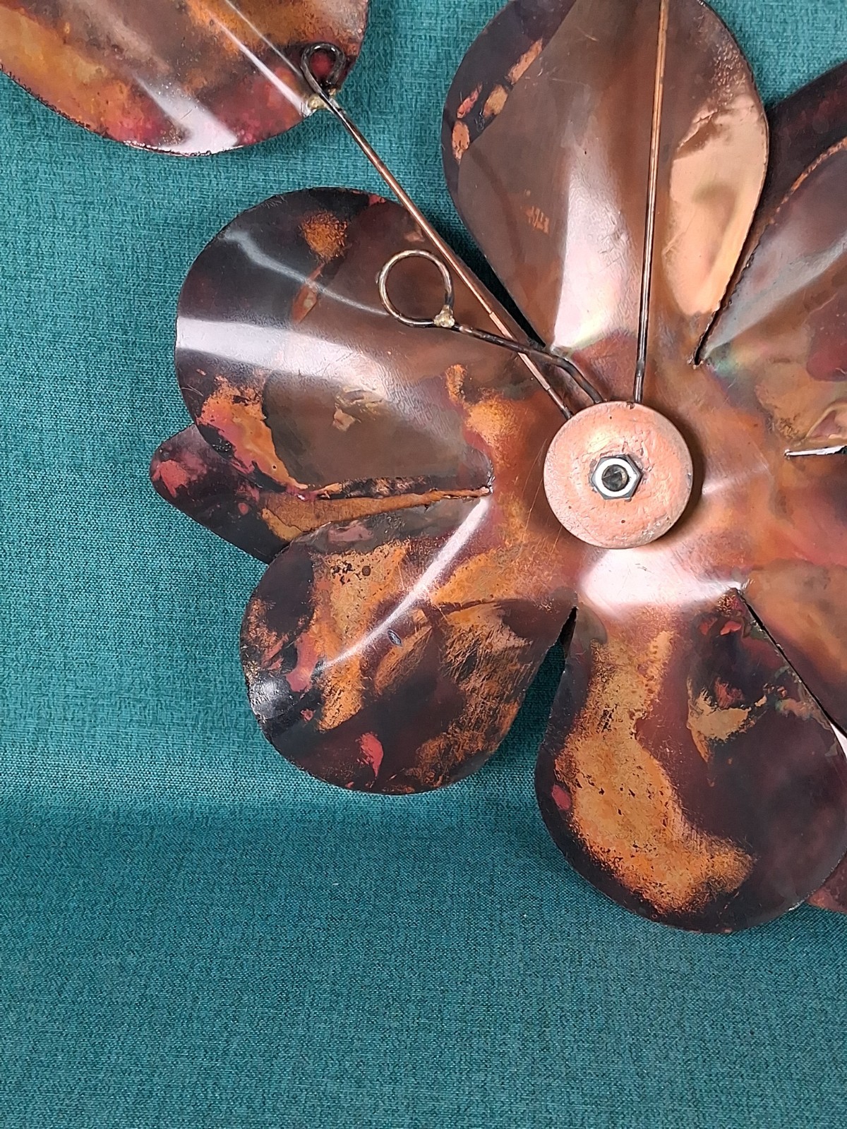 Vintage MCM Heavy Copper & Brass Wall Art Sculpture Flowers and Leaves 18&Prime;