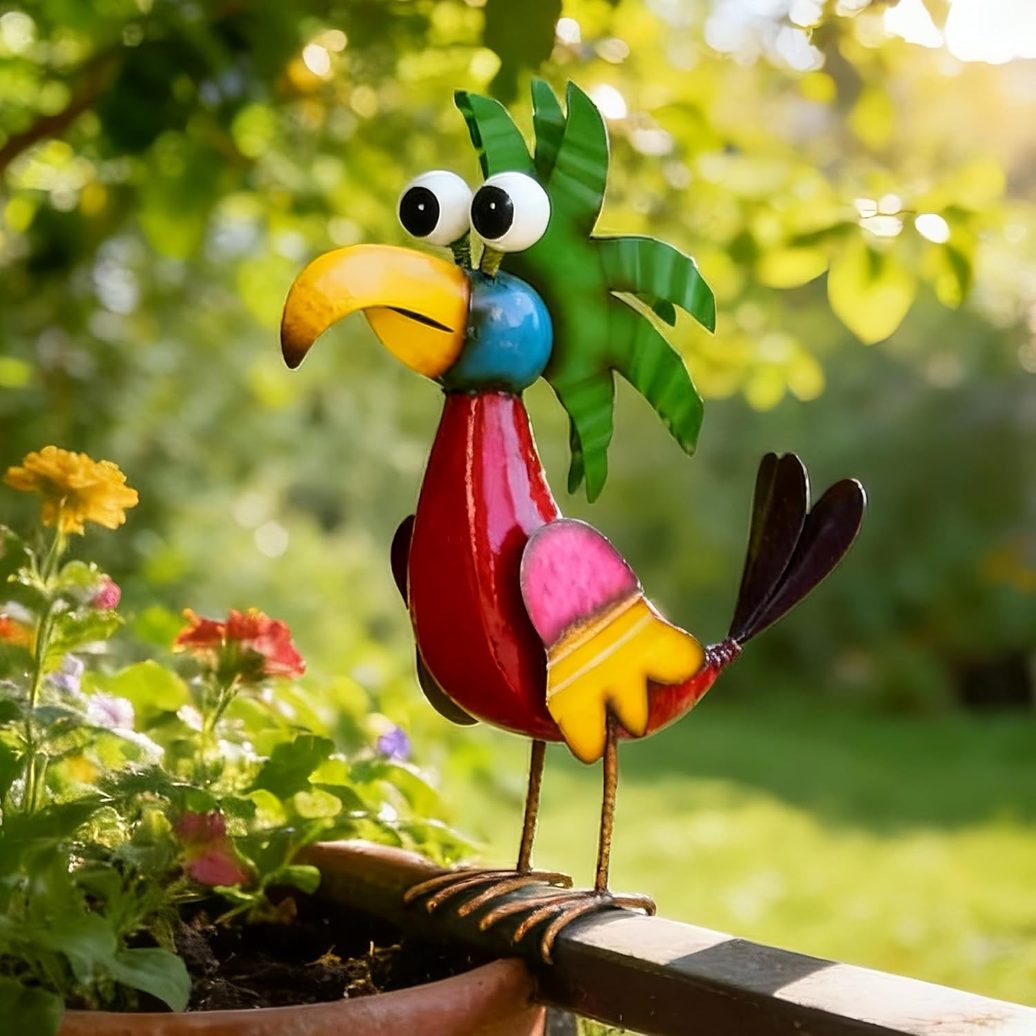 19.7&Prime; Unique Cartoon Tiki Bird Decor, Handcrafted Large Parrot Sculpture with Gr