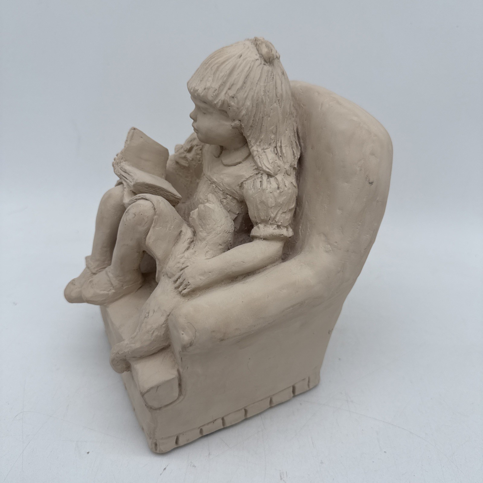 1983 Austin Sculpture Bright Eyed Girl Reading Book With Cat Tales & Tails