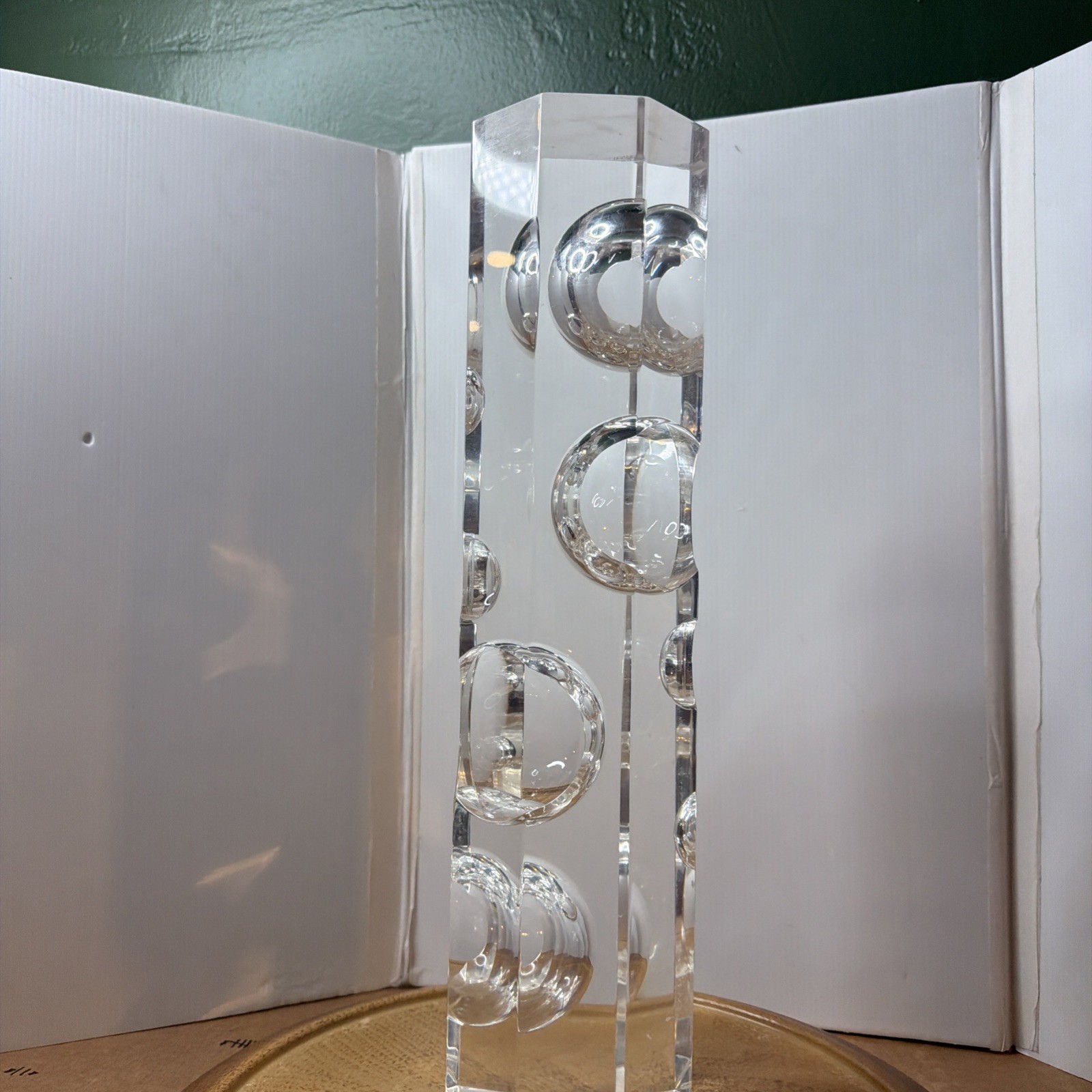 Vintage Mid Century Modern Lucite Bubble Sculpture 8-Sided Geometric Art