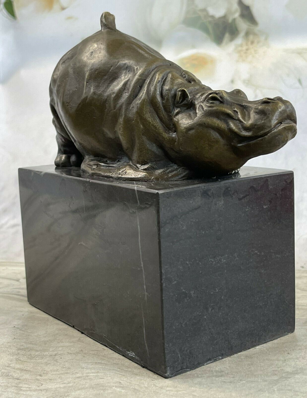 Vintage Handmade Solid Bronze Casting Copper Lovely Mini Hippo Statue Figurine