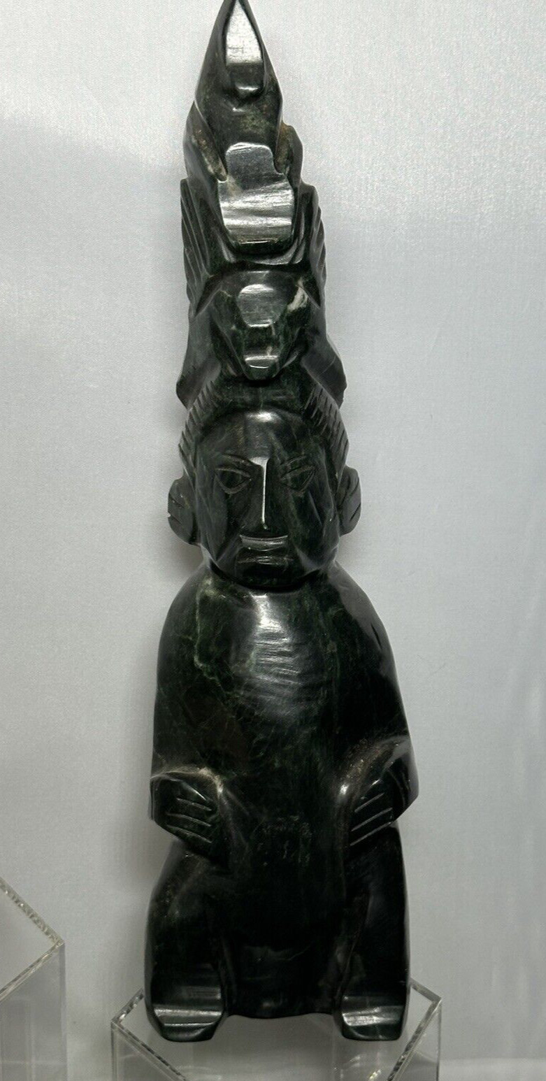 Totem Pole Tribal Carved Green 12&Prime; Marble Statue Figurine Vintage