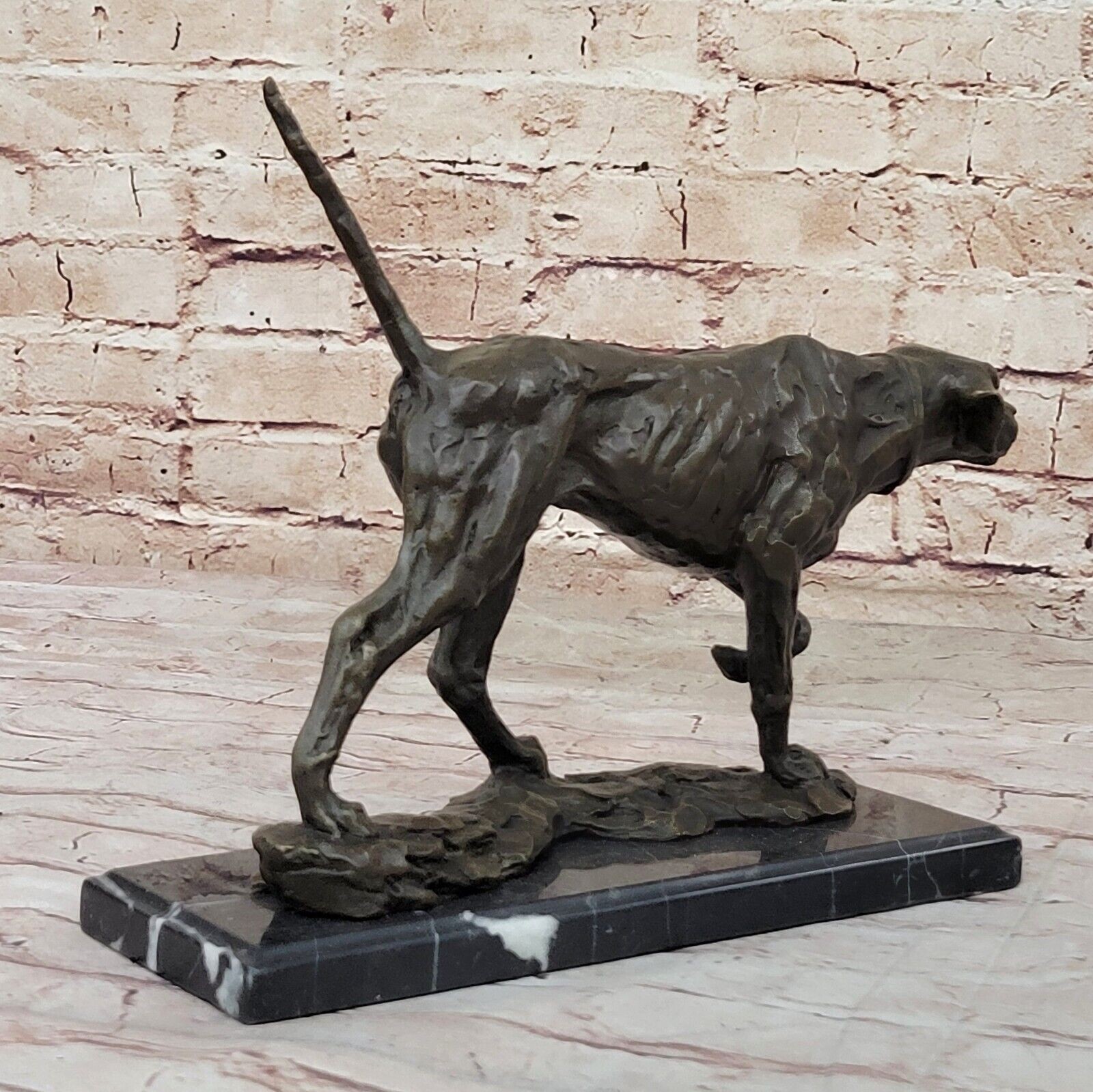 American Fox Hound Black Tan Virginia Dog Bookend Bronze Marble Base Art Figure