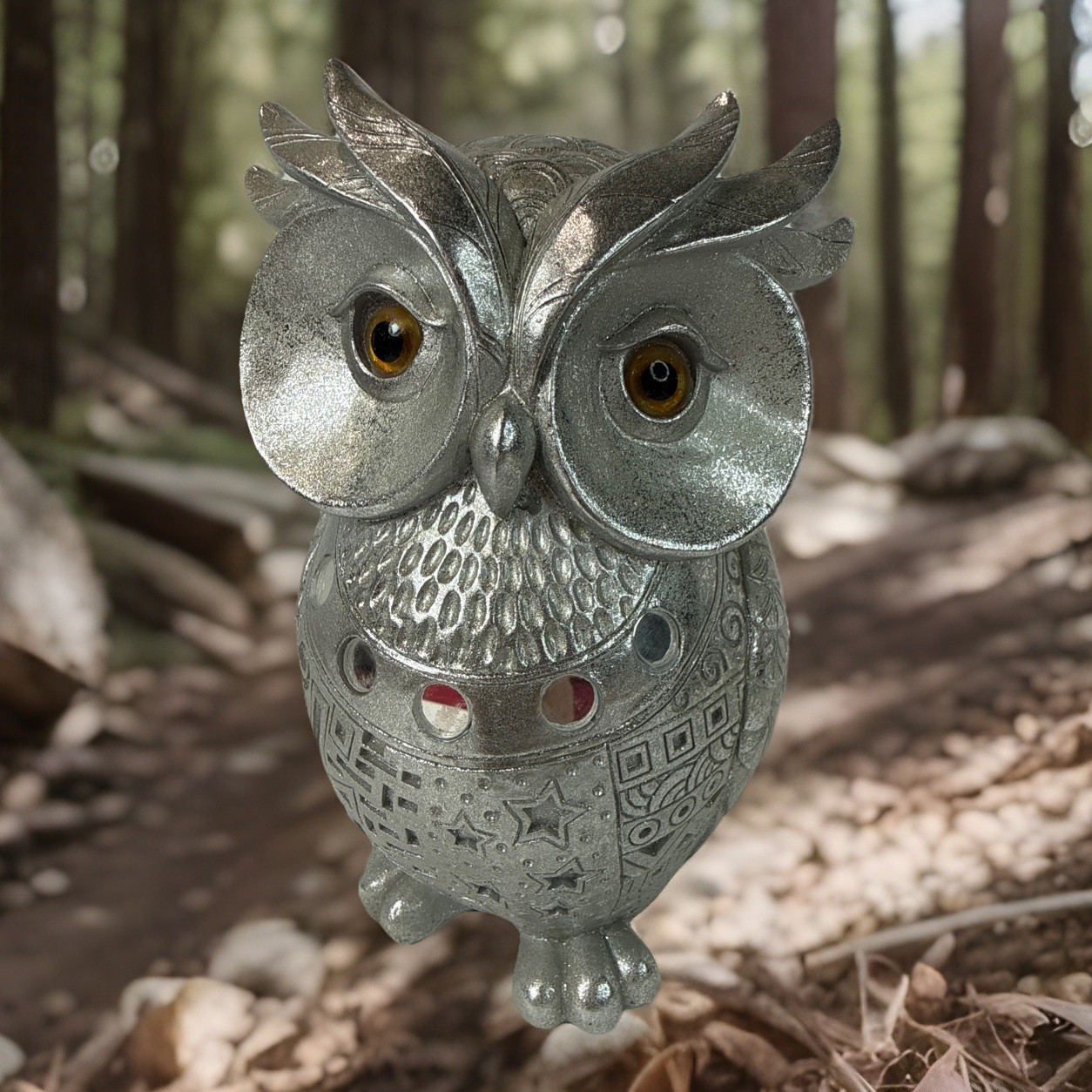 Beautiful Silver Colored Reason OWL Geometrical Design Hazel Eyes Mirrored Circl