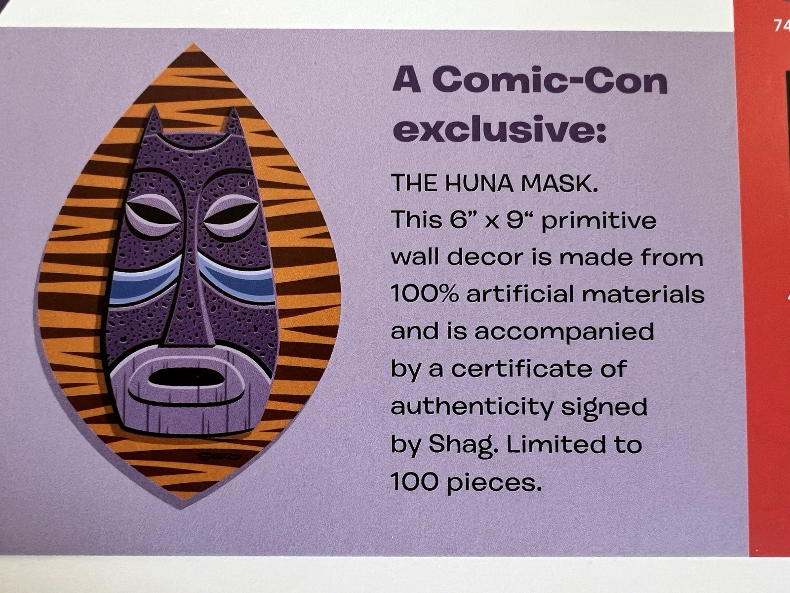 New SHAG The Huna Mask – 2022 SDCC Exclusive 79/100 Limited Edition – SIGNED