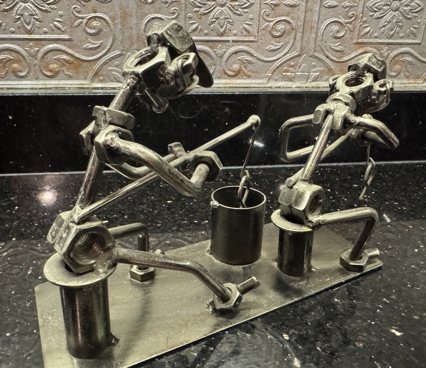 Metal Nuts And Bolts FISHING Art Sculpture Statue Welded