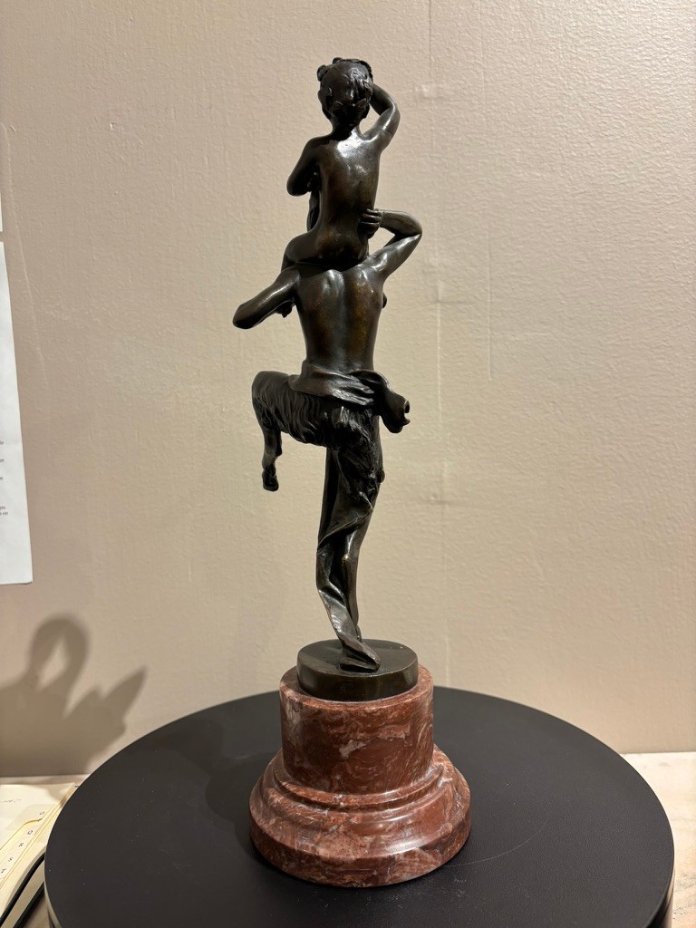 Bronze Satyr Carrying the Young Dionysus by Franz Bergman, Austria, Signed