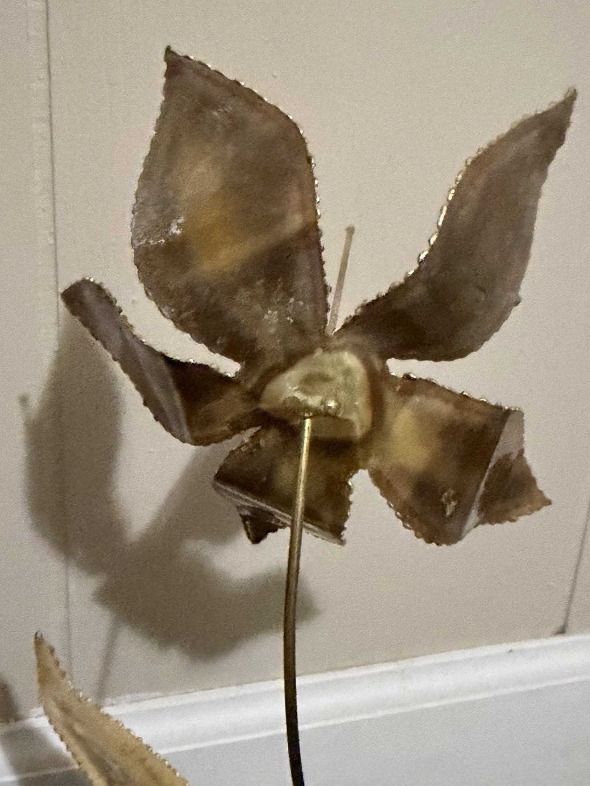 Vintage 1970&rsquo;s Torch-Cut Metal Flower Sculpture with Lava Rock Base