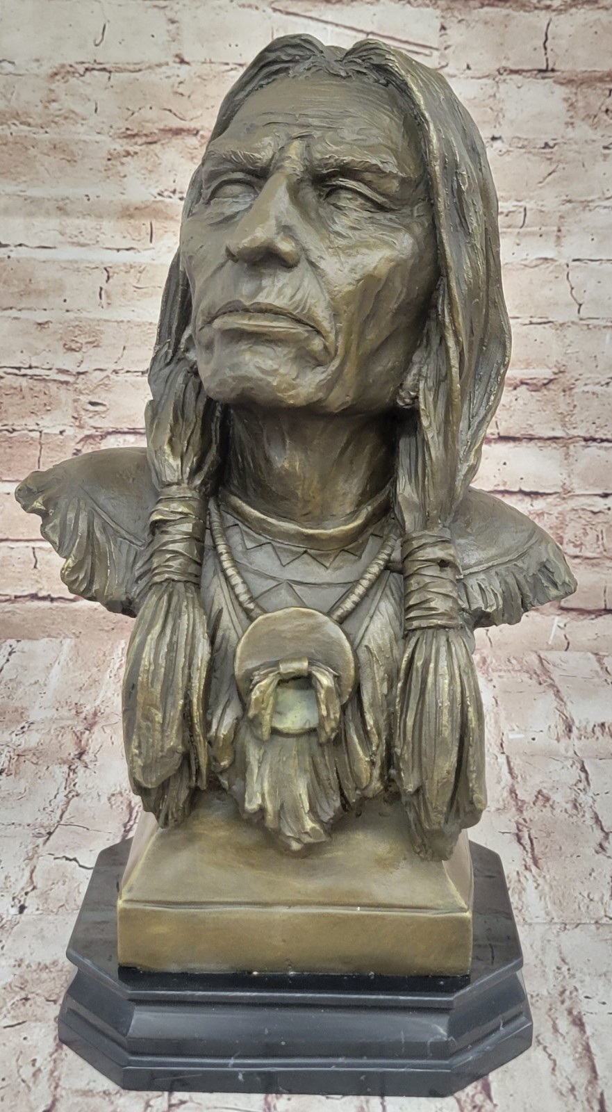 Native American Indian Warrior Chief Bronze Bust Sculpture Statue Figurine Sale