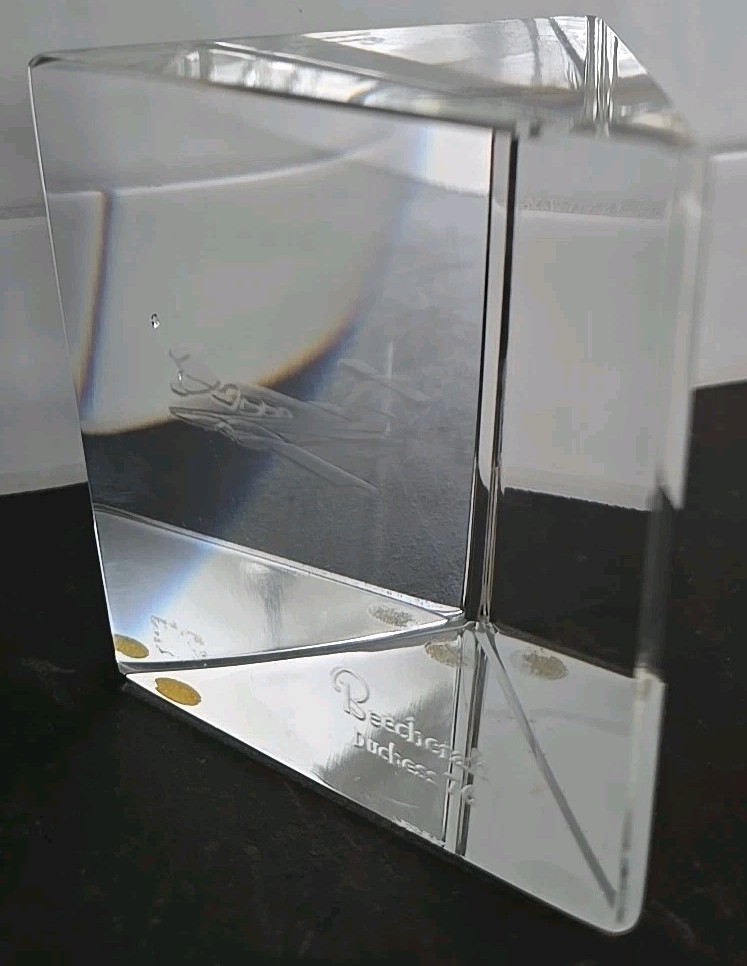 KOSTA BODA Etched Glass BEECHCRAFT Duchess 76 AirPlane Paperweight