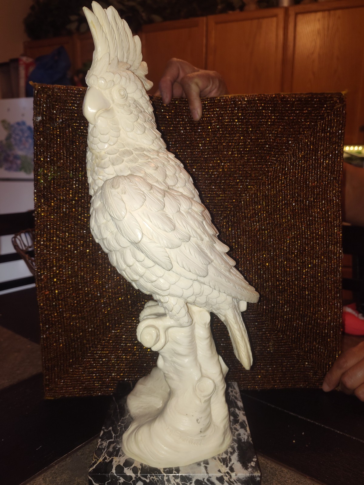HUGE Vintage 1960s Santini Marble Molded Alabaster Parrot Made In Italy