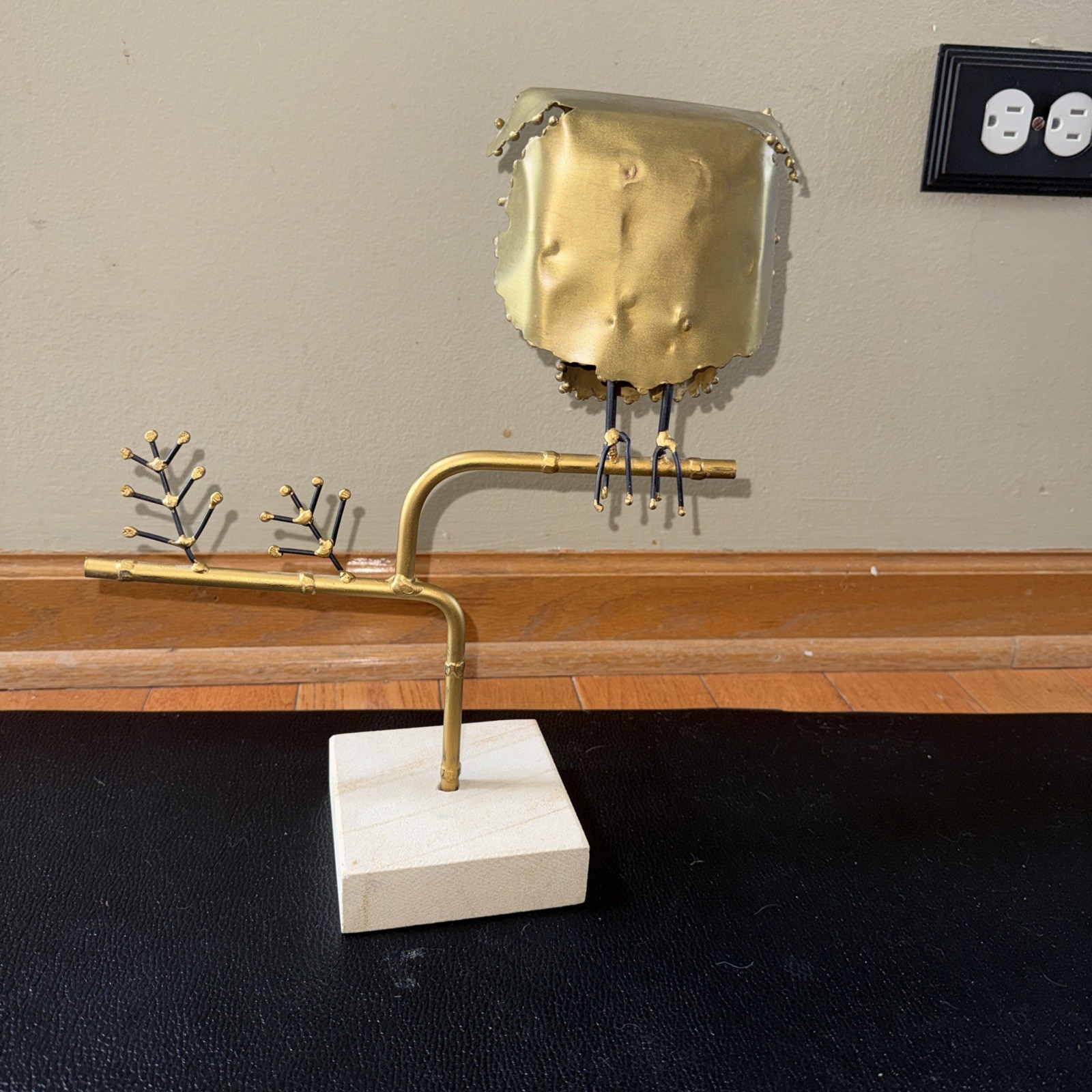 Possible C Jere Owl on Branch Unsigned Metal Sculpture Mid Century